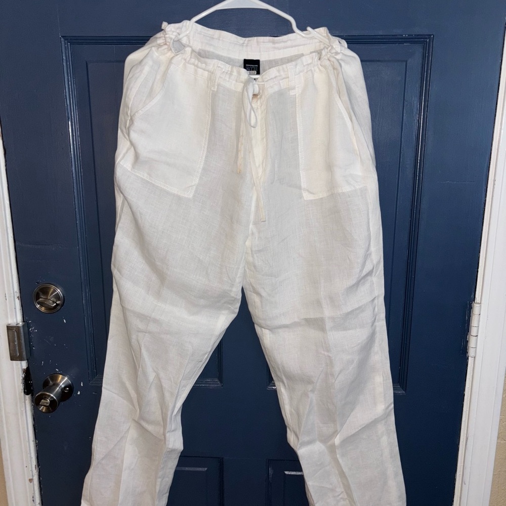 Saks Fifth Avenue White Linen Cargo Pants